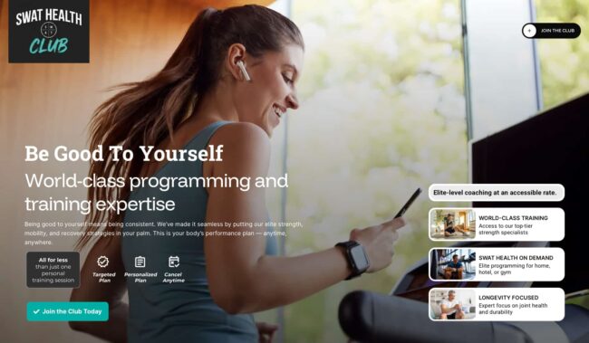 Custom responsive website designed by GraphixFlo for SWAT Health Club featuring health, wellness, rehabilitation, and online booking services.