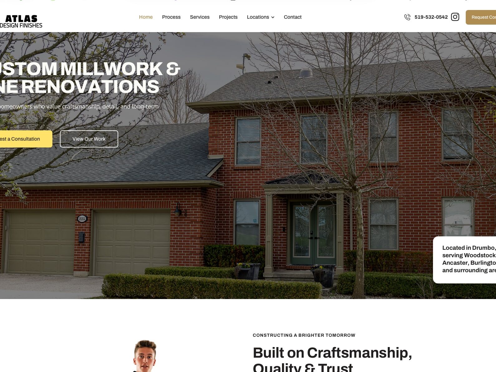 Custom website design created by GraphixFlo for Atlas Design Finishes featuring custom millwork, fine renovations, responsive web design and local SEO.