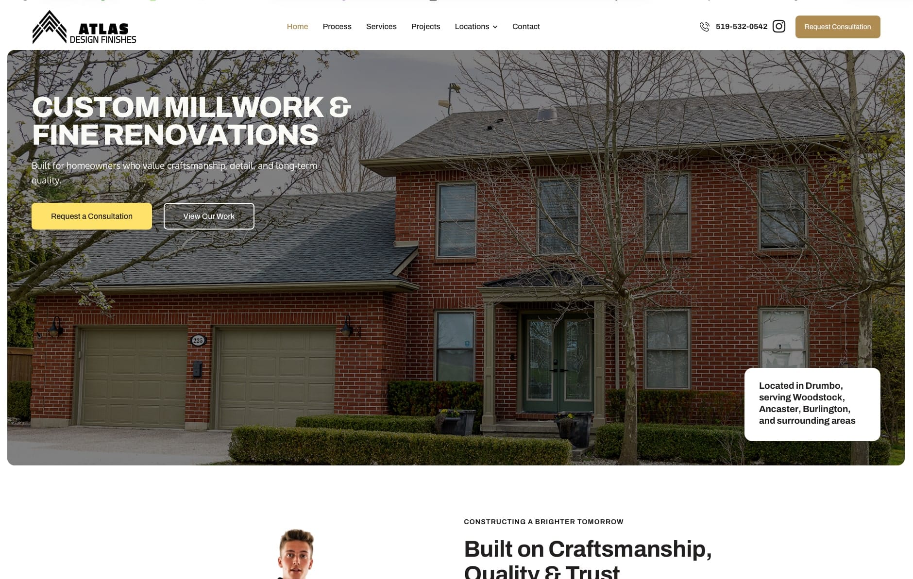 Custom website design created by GraphixFlo for Atlas Design Finishes featuring custom millwork, fine renovations, responsive web design and local SEO.