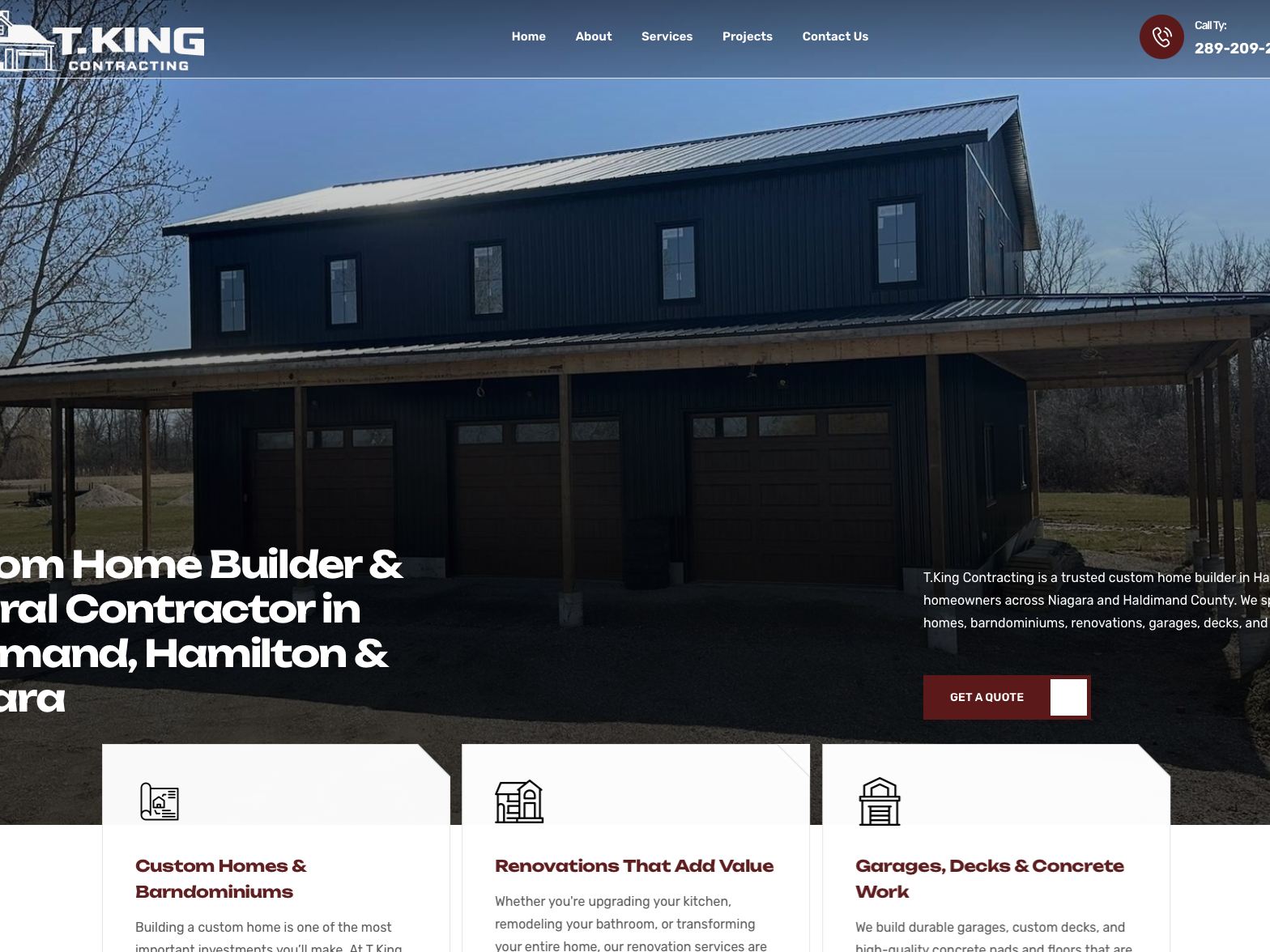 Custom WordPress website designed by GraphixFlo for T.King Contracting featuring custom home building, renovations, garages and local SEO.