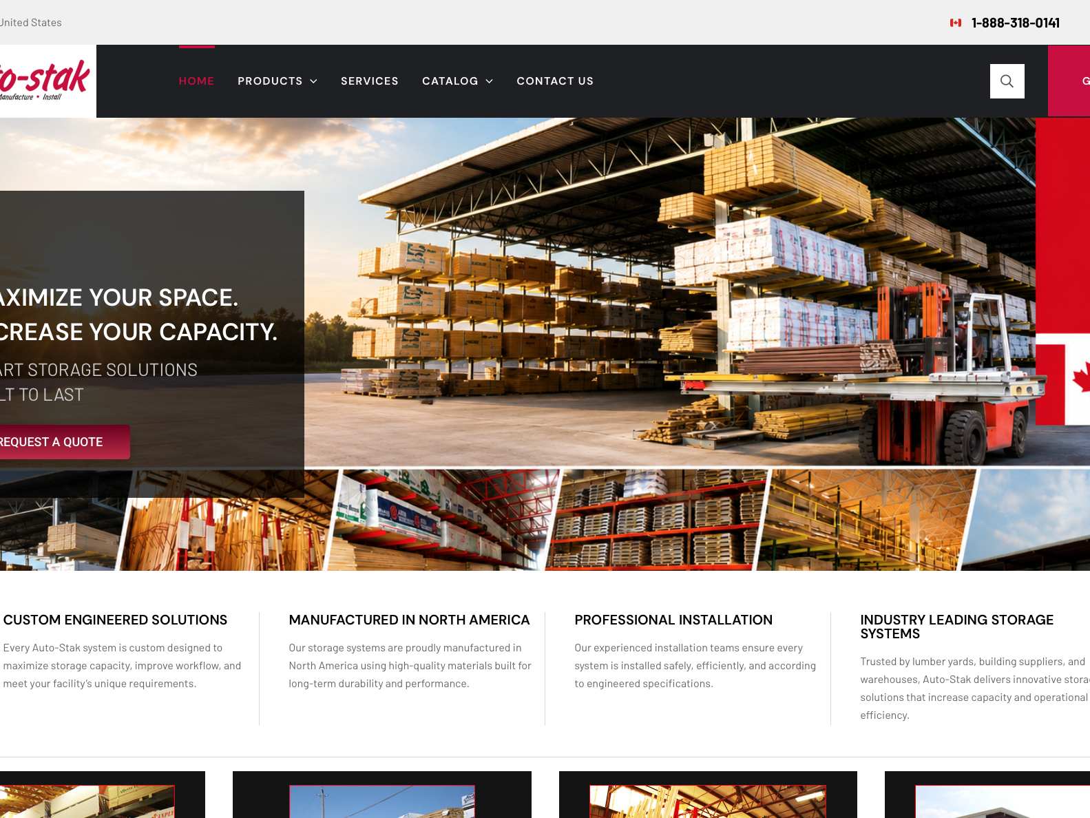 Custom WordPress website designed by GraphixFlo for Auto-Stak Systems featuring industrial storage solutions, warehouse racking systems and bilingual web design.