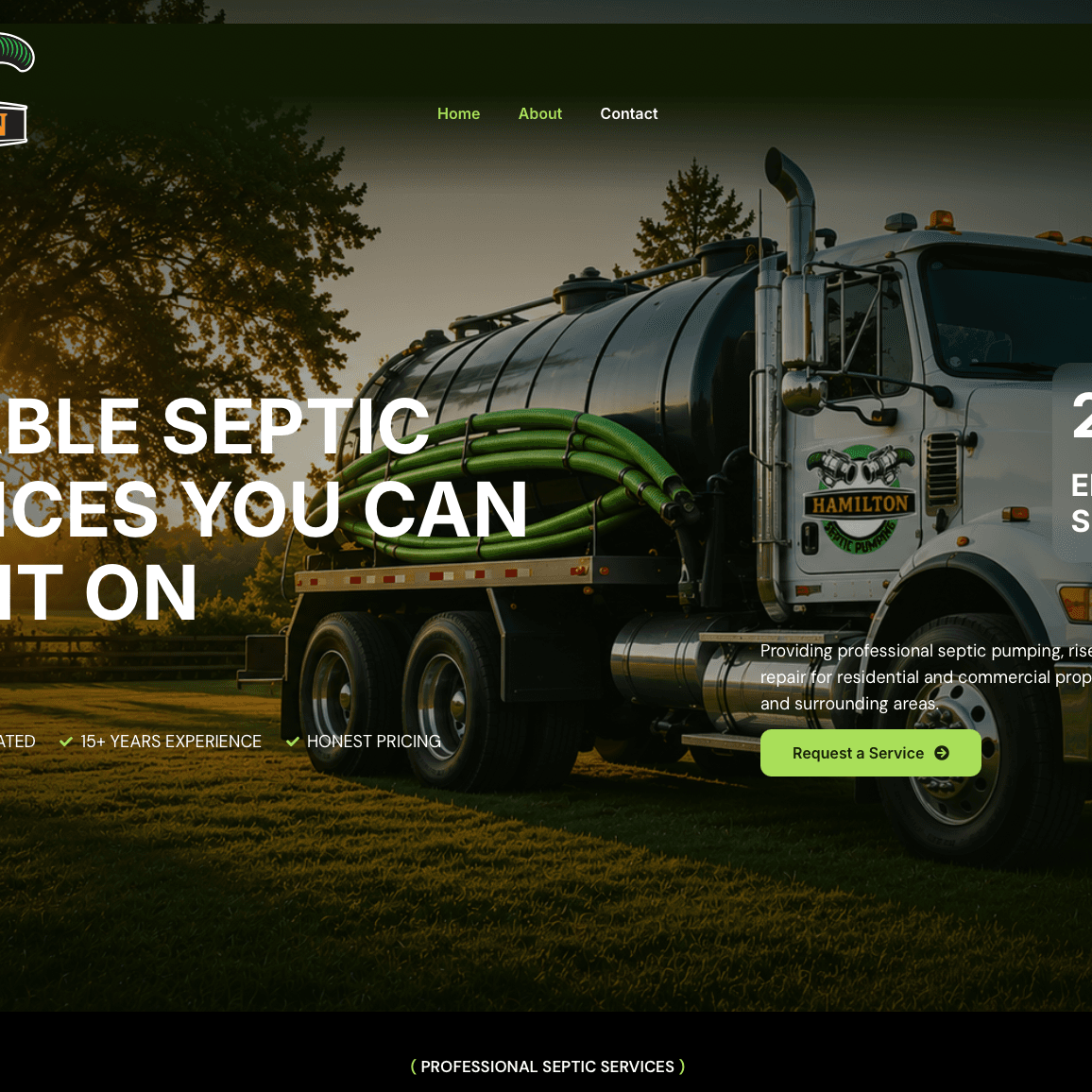 Hamilton Septic Pumping Website Design by GraphixFlo Custom WordPress website designed by GraphixFlo for Hamilton Septic Pumping featuring septic pumping services, emergency septic repairs and local SEO.