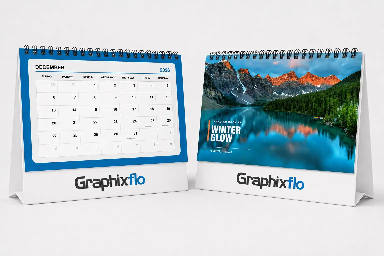 Custom Double-Sided Desktop Calendars 2027 Custom 2027 double-sided desktop calendars designed and printed by GraphixFlo
