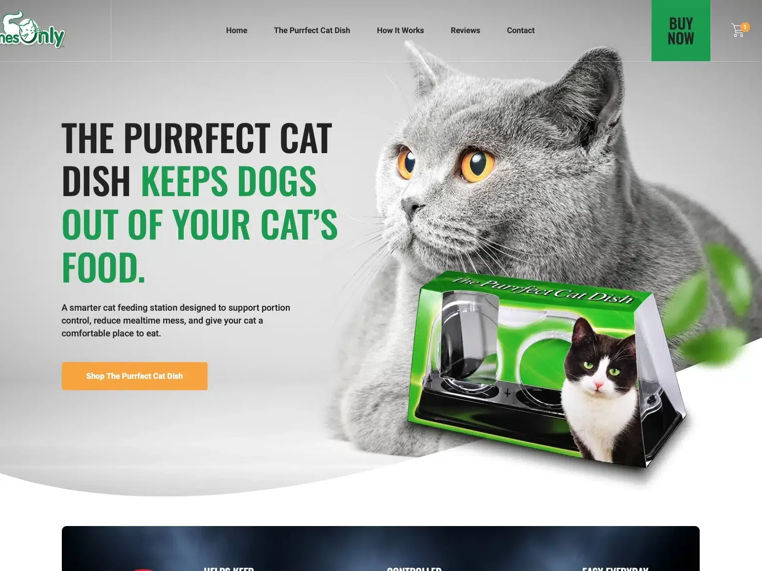 THE PURRFECT CAT DISH KEEPS DOGS OUT OF YOUR CATS FOOD